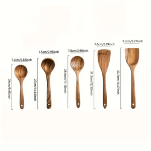 5pcs Wooden Kitchen Utensil Set, Natural Wood Spurtle Spoons for Non-Stick Pans, Ladle & Spatulas