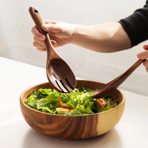 2Pcs Wooden Spoon & Fork Set, Long Handle Japanese Style Serving Cutlery, Salad & Dinner Tableware Kitchen Utensils
