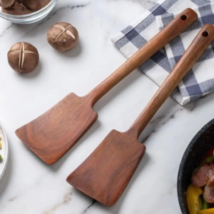 34cm Solid Wood Cooking Spatula, Long Handle Non-Stick Stir Fry Turner, Wooden Kitchen Spatula for Frying & Cooking